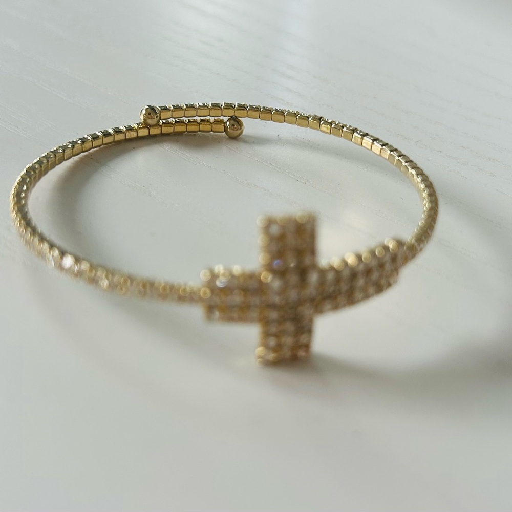 Gold Cross Crystal Bangle Bracelet - Women Jewelry